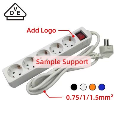 5 Πλακέτα επέκτασης μπάντας 3x1.5mm2x5m VDE Ευέλικτη λωρίδα τροφοδοσίας καλωδίου με προστασία παιδιών και ονομαστικό ρεύμα 10/16A