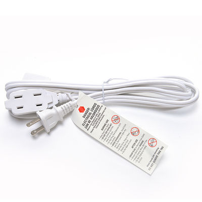 Λευκό ETL Standard 2 Pin Plug με 18 AWG καλώδιο Nema 1-15p έως 1-15r αρσενικό σε θηλυκό καλώδιο επέκτασης με 13A ονομαστικό ρεύμα