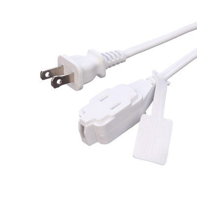 Λευκό ETL Standard 2 Pin Plug με 18 AWG καλώδιο Nema 1-15p έως 1-15r αρσενικό σε θηλυκό καλώδιο επέκτασης με 13A ονομαστικό ρεύμα
