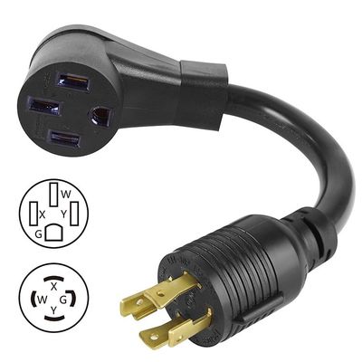 Γαλάζιο 4 άκρο 50 έως 30 Amp NEMA L14-30P Κλειδώνοντας αρσενικό σύμπλεγμα για NEMA 14-50R Γυναικεία RV Generator Adapter Cord για EV Camper