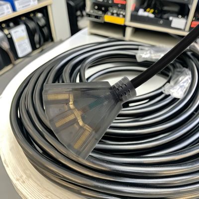 Πλάκ 3pin και NEMA Γυναικείο Τέλος Τύπος για εξωτερικό 3 Τριπλό 13 Amp 12/3 SJTW Πολλαπλό μαύρο καλώδιο επέκτασης με φως
