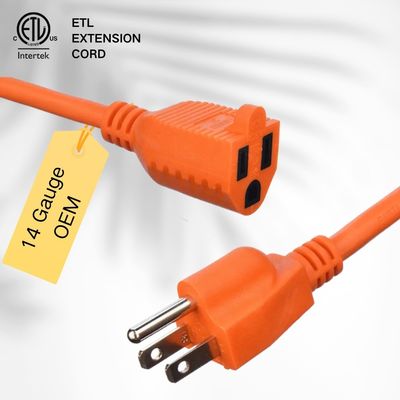 Τύπος τερματισμού / 15ft Heavy Duty Power Cord In 3 Prong16 SJTW AWG σε εξωτερικά κεραμίδια με Nema-15 Orange Plug για καλώδια επέκτασης